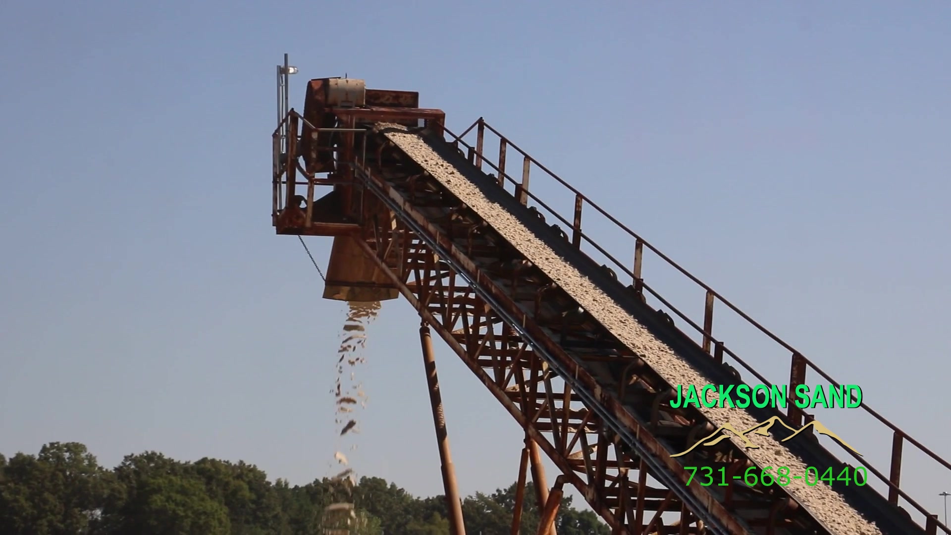 Stacking conveyor discharging washed sand onto a stockpile at Jackson Sand