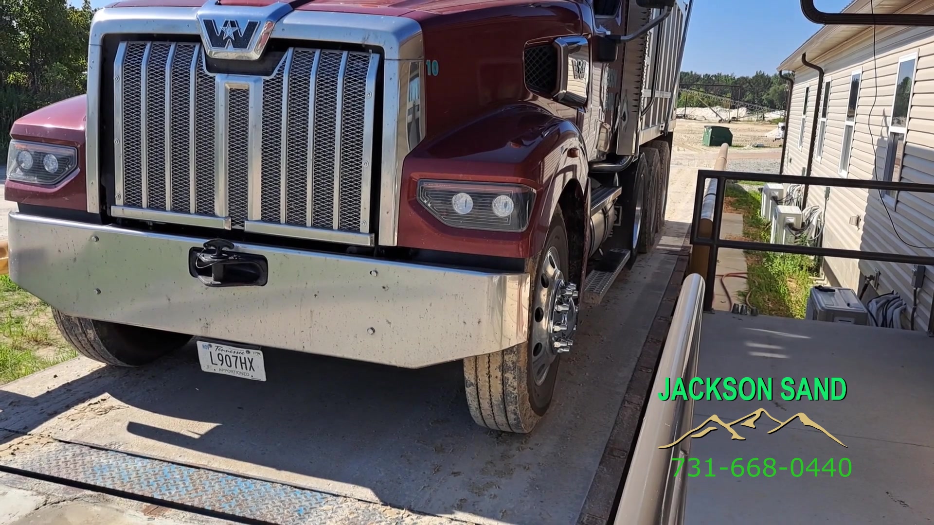 Jackson Sand dump truck on the truck scale before delivery